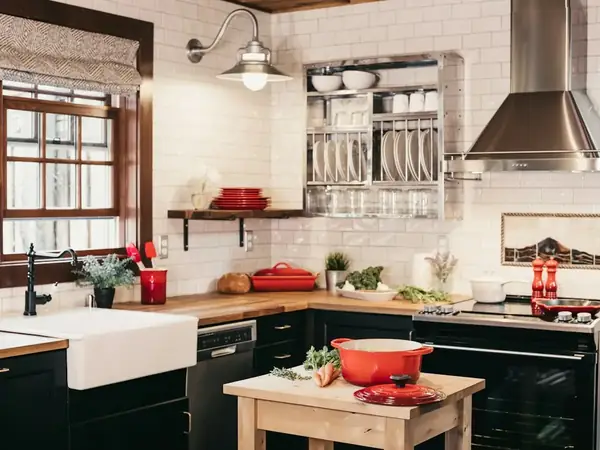 Farmhouse kitchen with open shelving