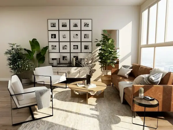 Open living room with wood floors